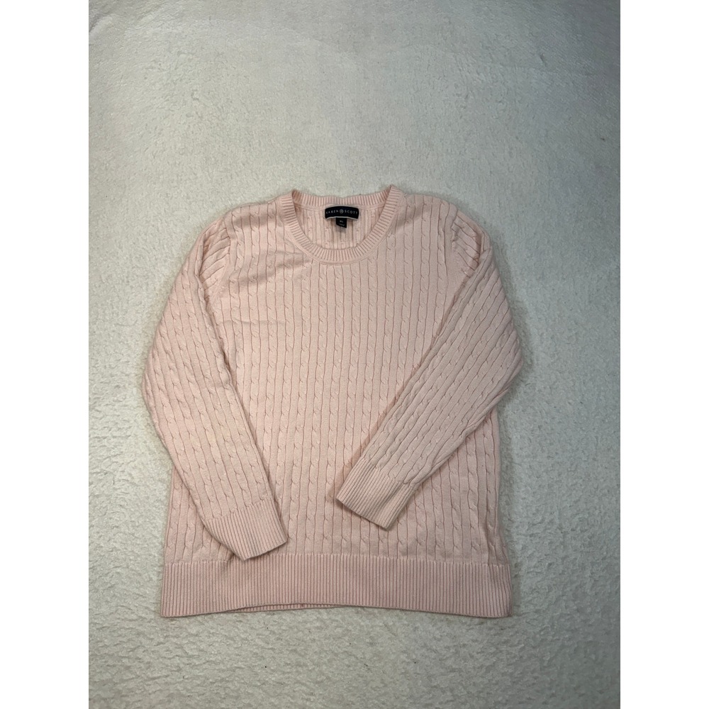 Karen Scott Womens XL Pink Cable Knit Crew Neck Long Sleeve Sweater